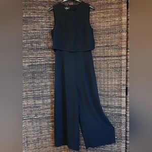 Lulus Women's Small Black Glam-bition Flyaway Back Tank Wide Leg Crop Jumpsuit